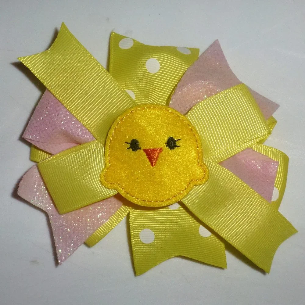 Easter Chick Girls 5-Inch Hair Bow Clip